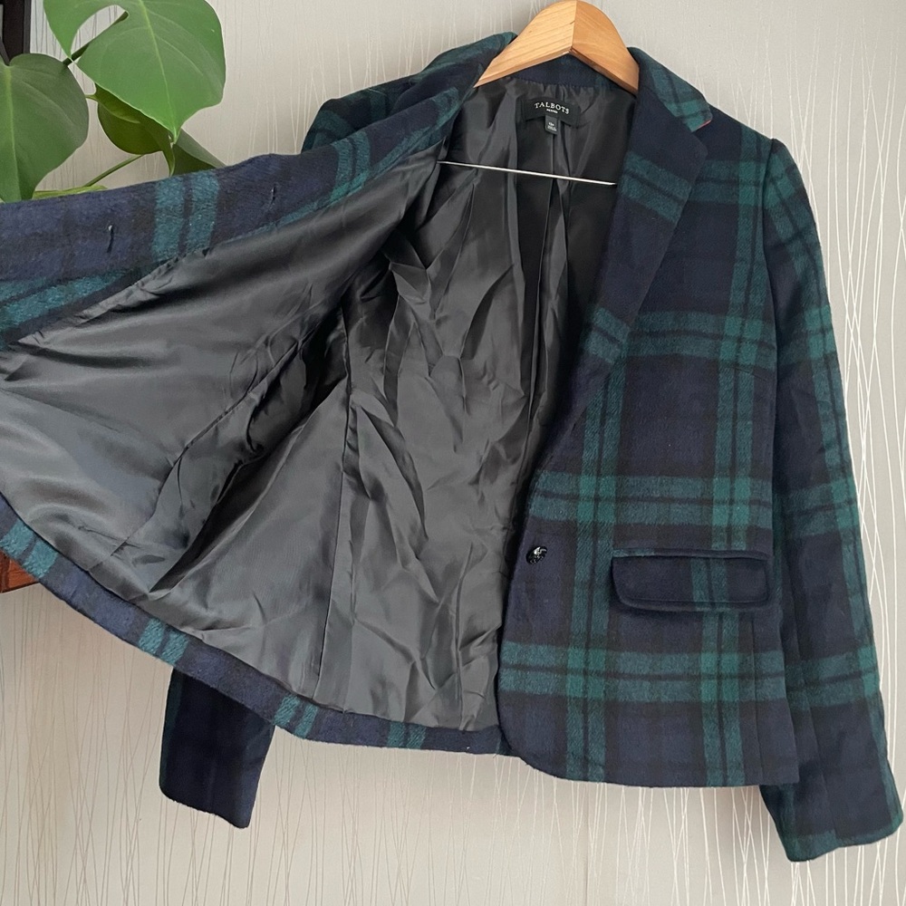 Talbots Green Tartan Plaid Wool Blend Blazer 12 Petite - Picture 11 of 11